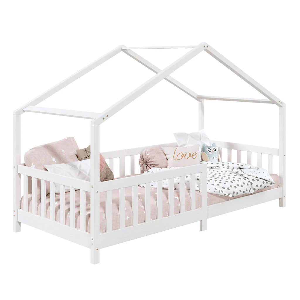 Cama Casinha Montessoriana Solteiro Lisan - 100% Madeira Maciça [Grade de Proteção 32cm]