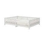 Cama Montessoriana Casal com Grade Eva - 100% Madeira Maciça Branca [Suporta 220kg]