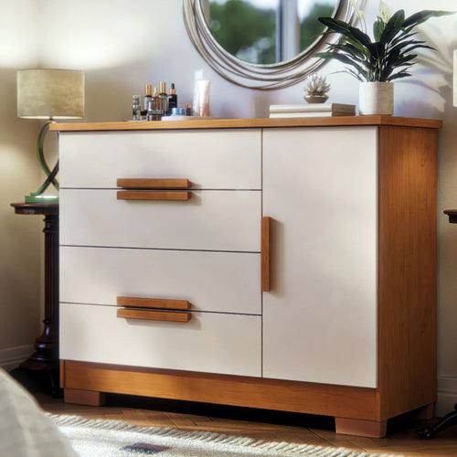 Cômoda Sapateira Bréscia 4 Gavetas e 1 Porta - 100% MDF Branco [Tampo Espaçoso]