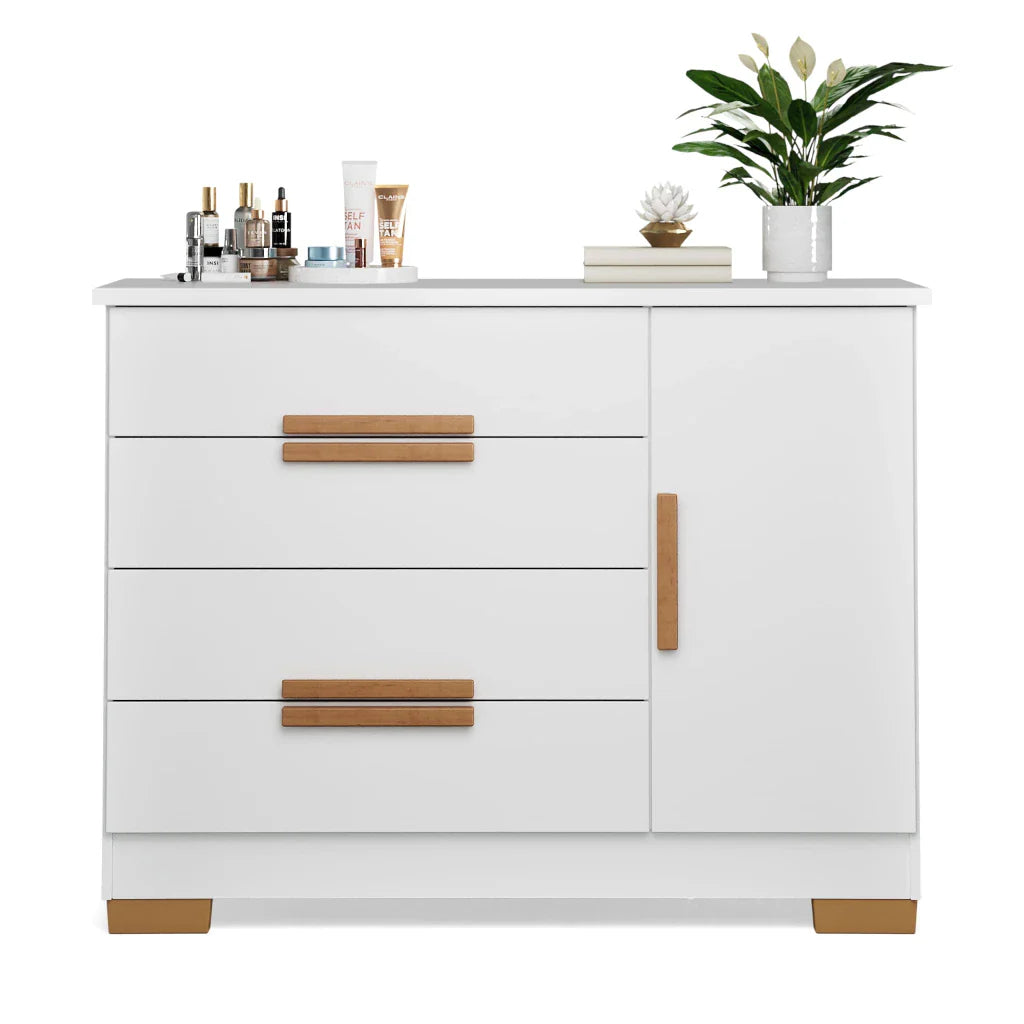 Cômoda Sapateira Bréscia 4 Gavetas e 1 Porta - 100% MDF Branco [Tampo Espaçoso]