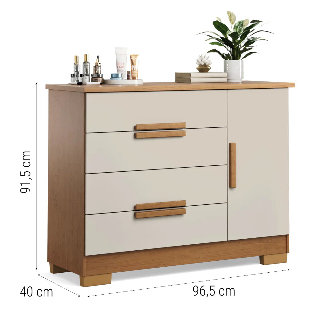 Cômoda Sapateira Bréscia 4 Gavetas e 1 Porta - 100% MDF Branco [Tampo Espaçoso]