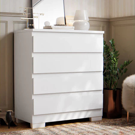 Cômoda Imperial 4 Gavetas Compacta - Branco/Nature Off White [Acabamento Premium]