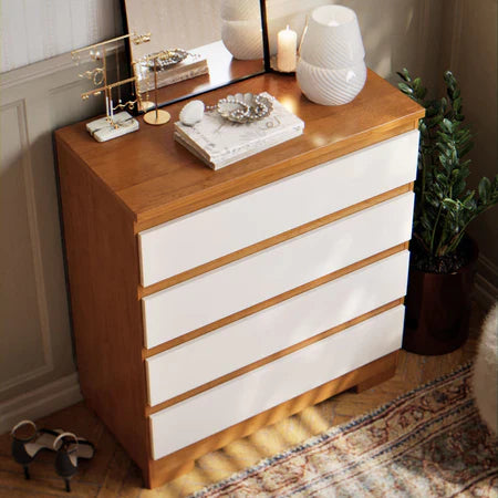 Cômoda Imperial 4 Gavetas Compacta - Branco/Nature Off White [Acabamento Premium]