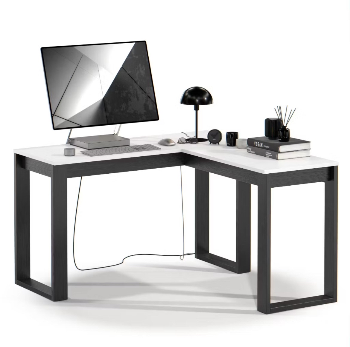 Mesa Escrivaninha de Canto em L Berlim Home Office - 100% MDF Preto/Cinamomo [Design Industrial]