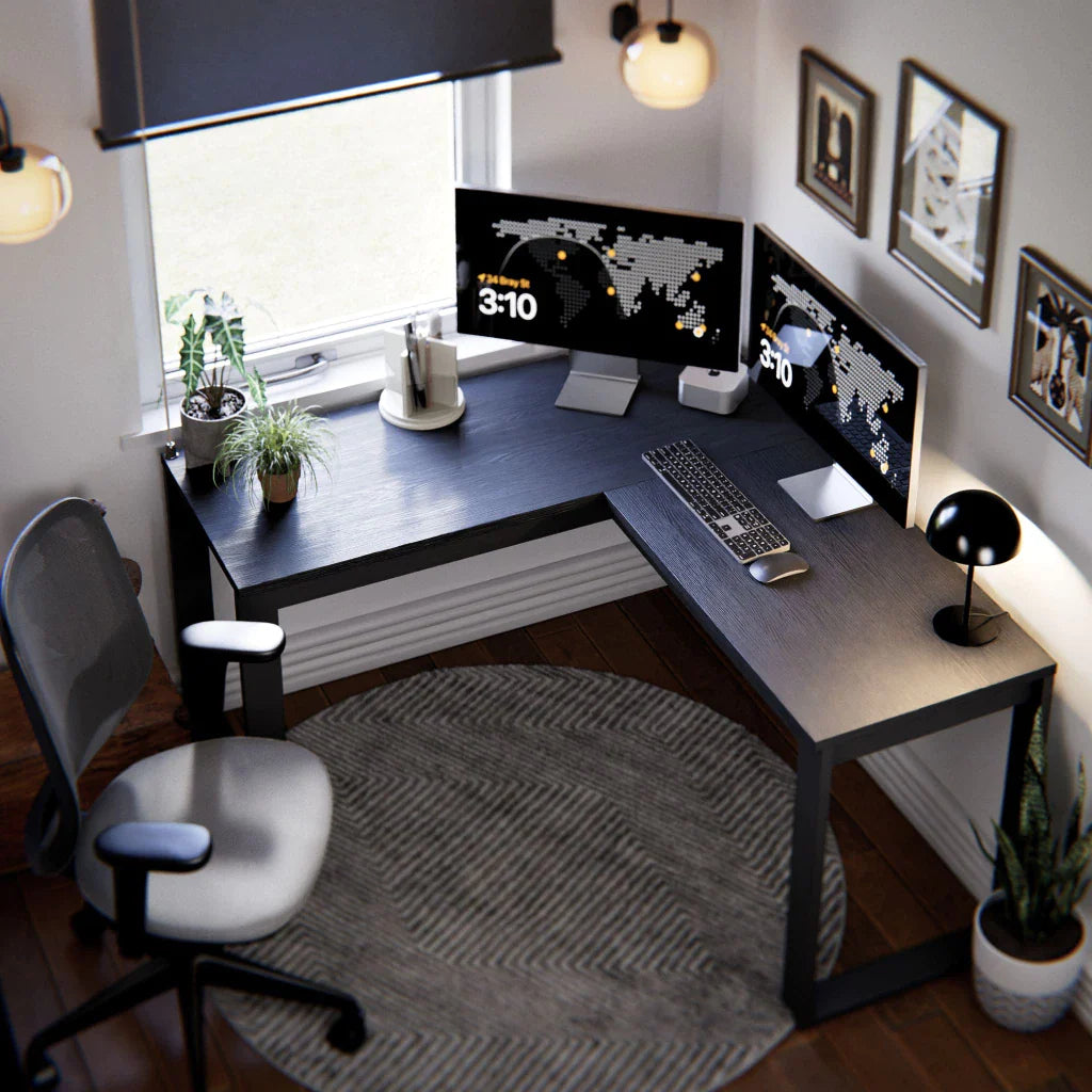 Mesa Escrivaninha de Canto em L Berlim Home Office - 100% MDF Preto/Cinamomo [Design Industrial]