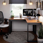 Mesa Escrivaninha de Canto em L Berlim Home Office - 100% MDF Preto/Cinamomo [Design Industrial]