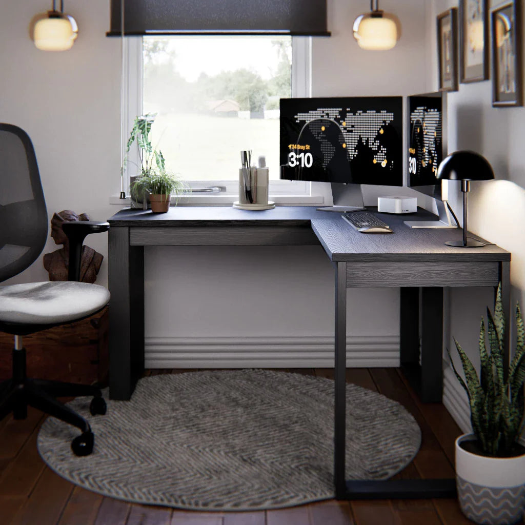 Mesa Escrivaninha de Canto em L Berlim Home Office - 100% MDF Preto/Cinamomo [Design Industrial]