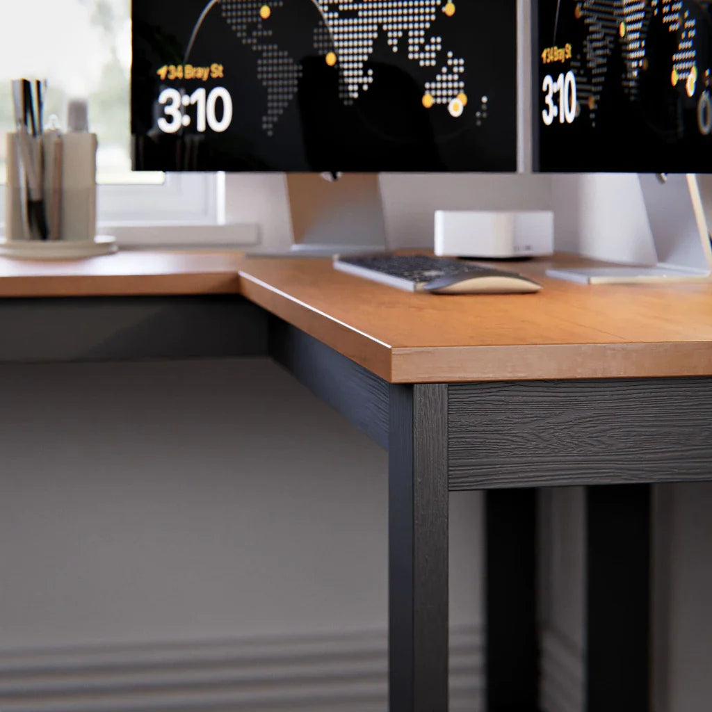 Mesa Escrivaninha de Canto em L Berlim Home Office - 100% MDF Preto/Cinamomo [Design Industrial]