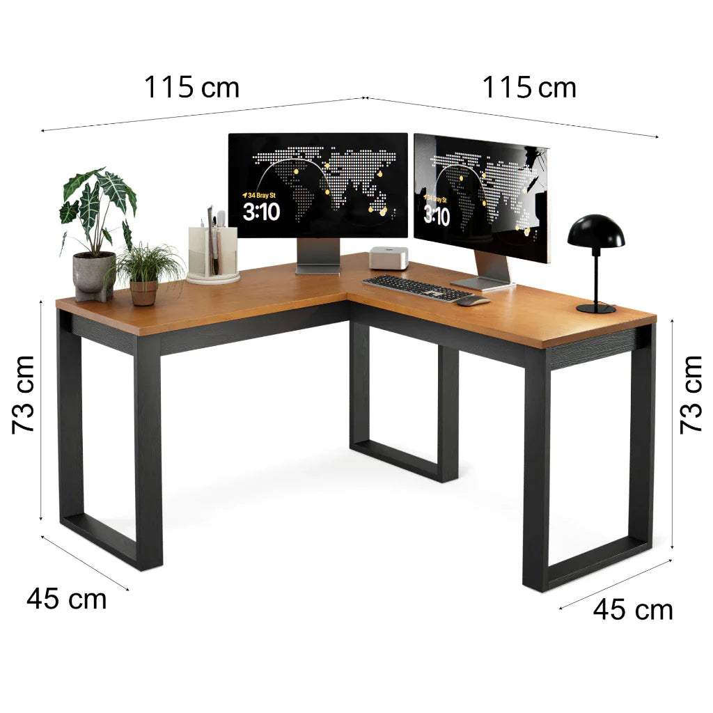 Mesa Escrivaninha de Canto em L Berlim Home Office - 100% MDF Preto/Cinamomo [Design Industrial]