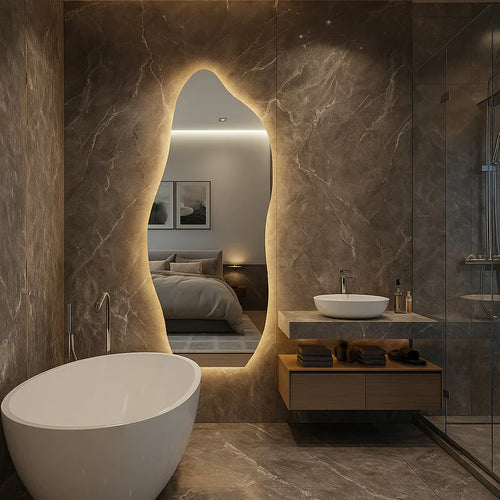 Espelho Orgânico de Chão/Parede Gigante 170x70cm com LED Touch Screen - Vivare Premium [Luz Quente/Fria]