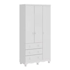 Guarda-Roupa Infantil Mimo 3 Portas e 3 Gavetas - 100% MDF Branco Brilho [Kit Rodapé Duplo]