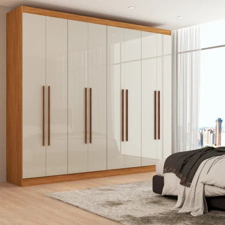 Guarda-Roupa Casal Ele e Ela 8 Portas e 8 Prateleiras - 100% MDF Cinamomo/Chumbo [Largura 2.06m]
