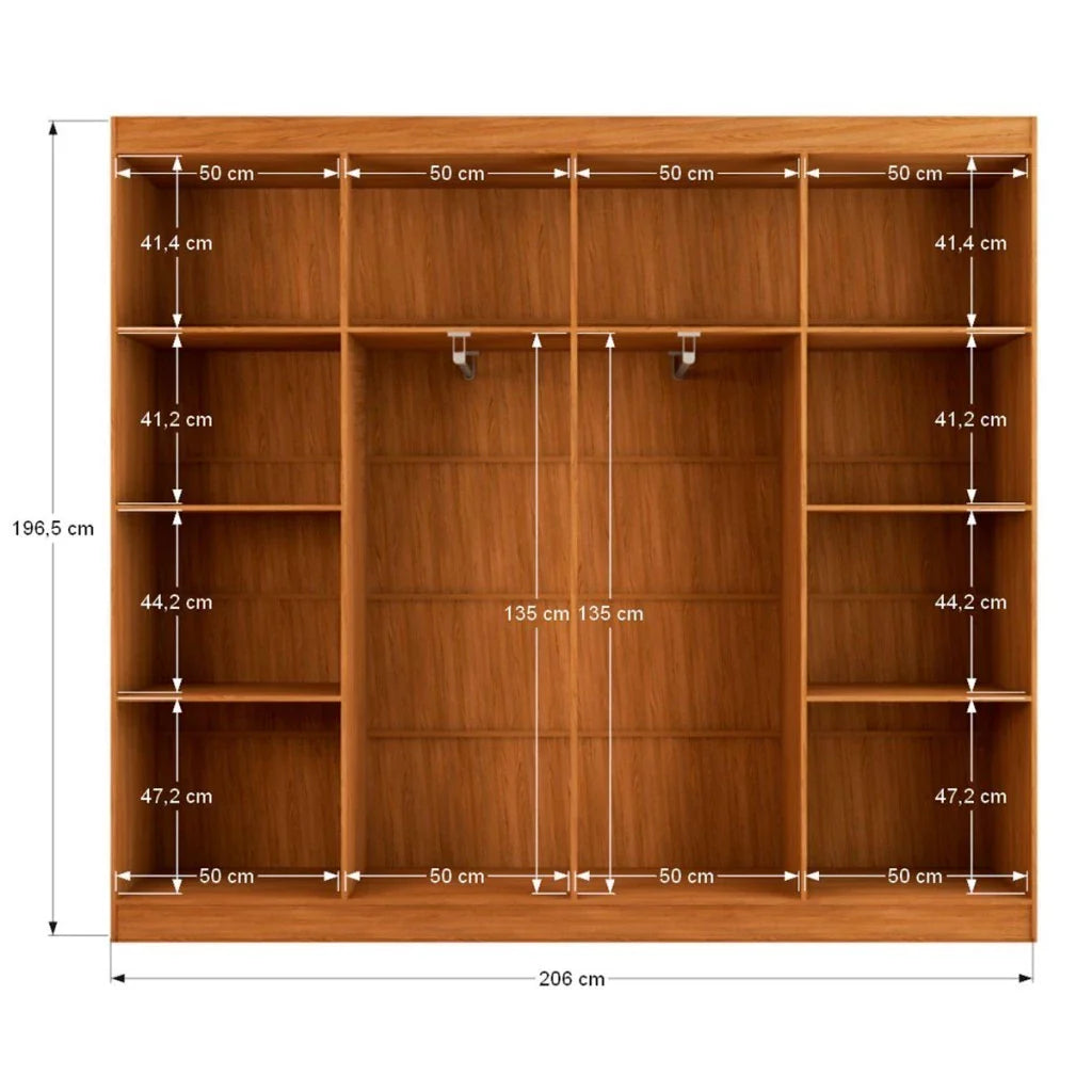 Guarda-Roupa Casal Ele e Ela 8 Portas e 8 Prateleiras - 100% MDF Cinamomo/Chumbo [Largura 2.06m]