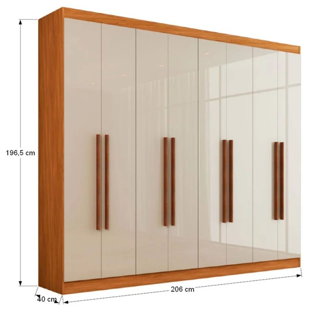 Guarda-Roupa Casal Ele e Ela 8 Portas e 8 Prateleiras - 100% MDF Cinamomo/Chumbo [Largura 2.06m]