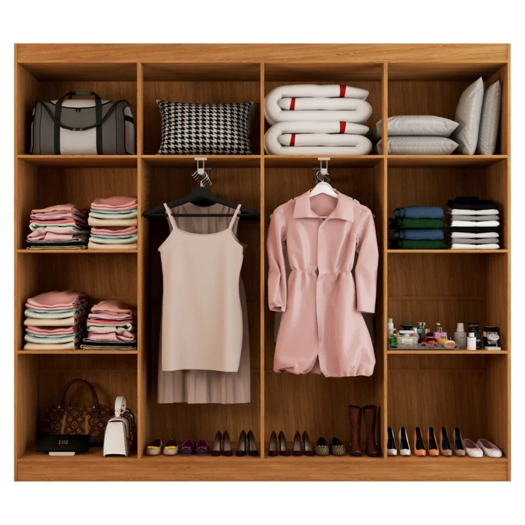 Guarda-Roupa Casal Ele e Ela 8 Portas e 8 Prateleiras - 100% MDF Cinamomo/Chumbo [Largura 2.06m]