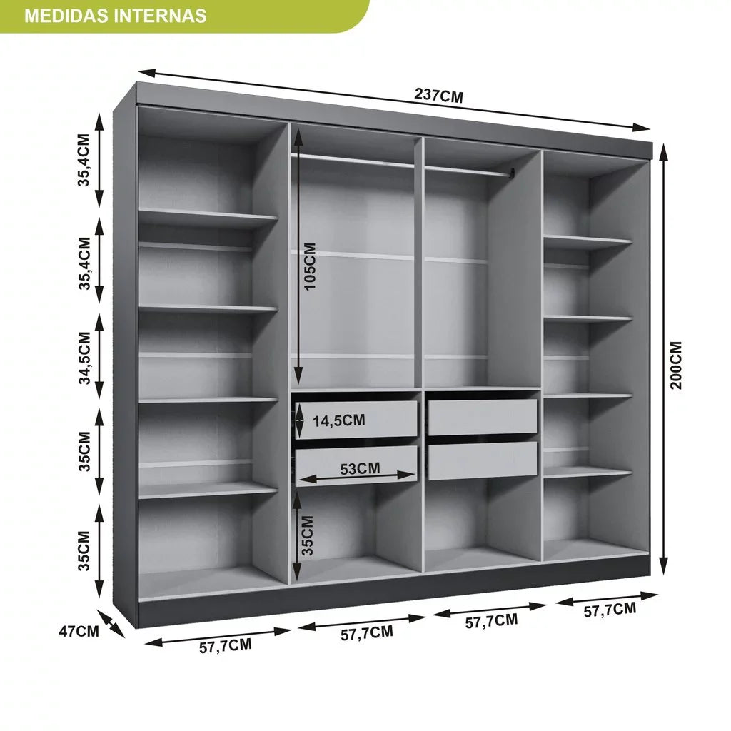 Guarda Roupa Casal 8 Portas 4 Gavetas Paris Espresso Móveis Preto [QUEIMA DE ESTOQUE]