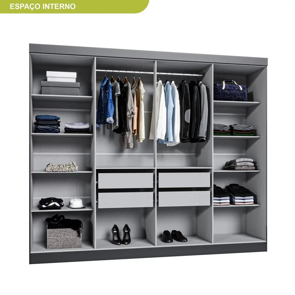 Guarda Roupa Casal 8 Portas 4 Gavetas Paris Espresso Móveis Preto [QUEIMA DE ESTOQUE]