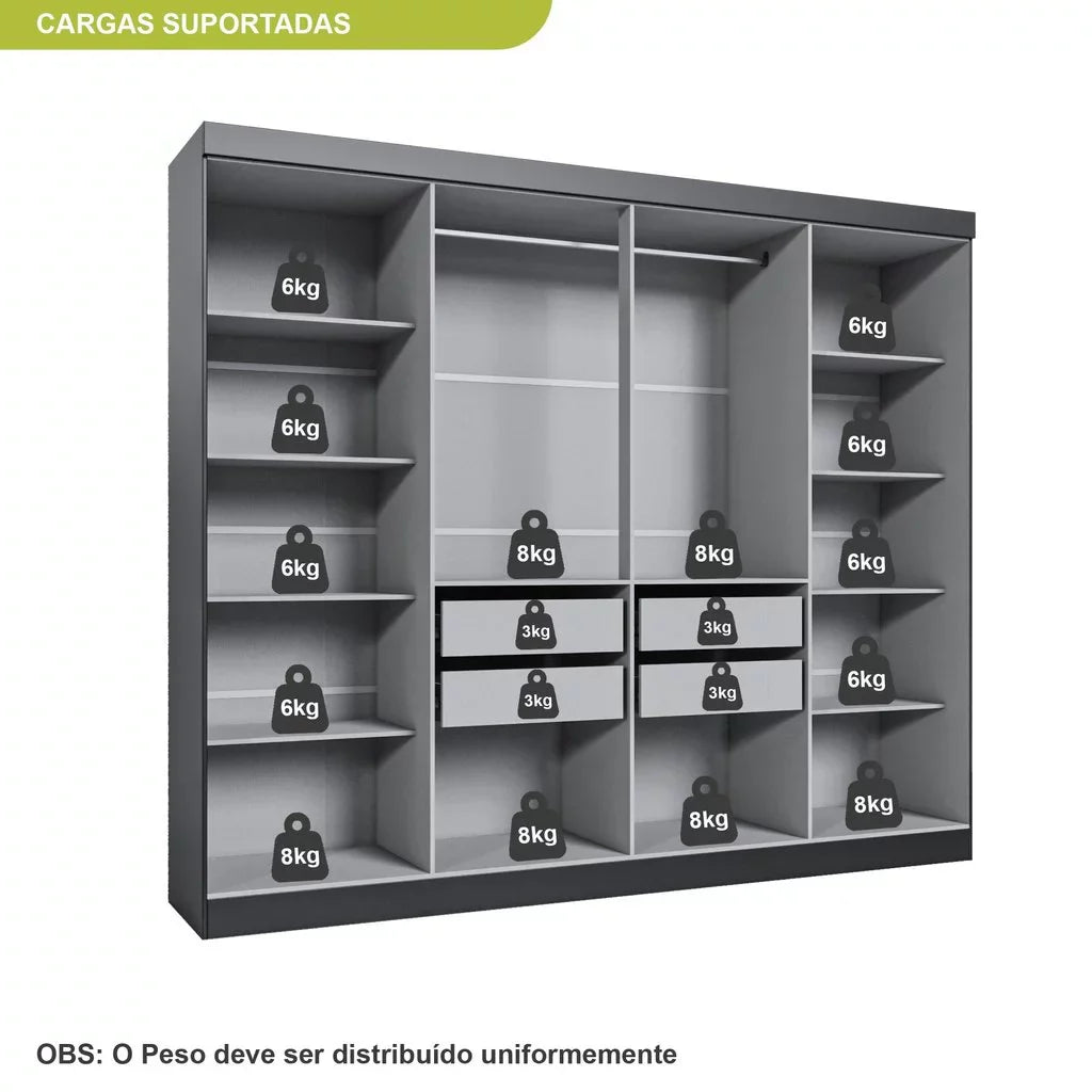 Guarda Roupa Casal 8 Portas 4 Gavetas Paris Espresso Móveis Preto [QUEIMA DE ESTOQUE]