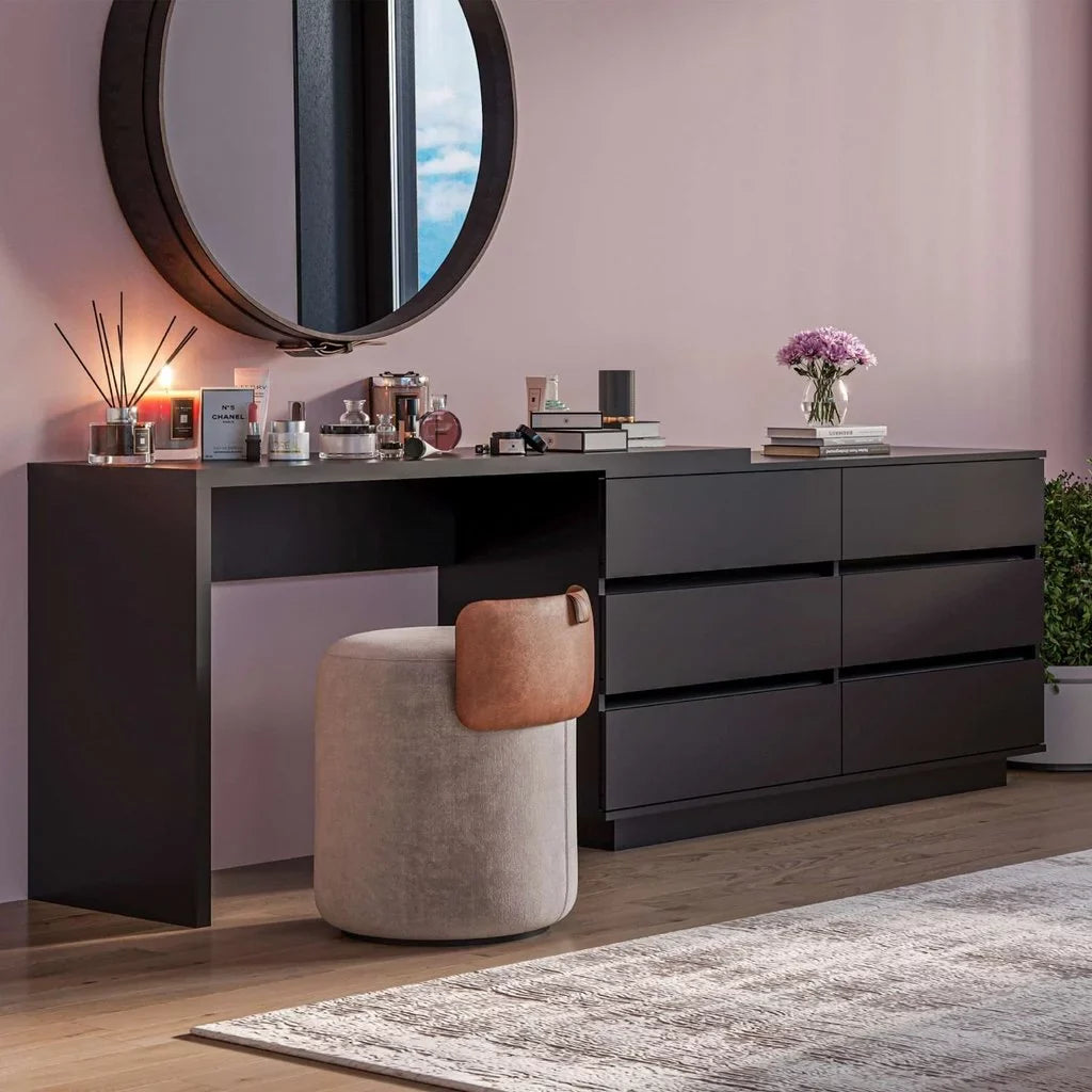 Escrivaninha em L ou Reta 140cm 6 Gavetas Preto [PROMOÇÃO]