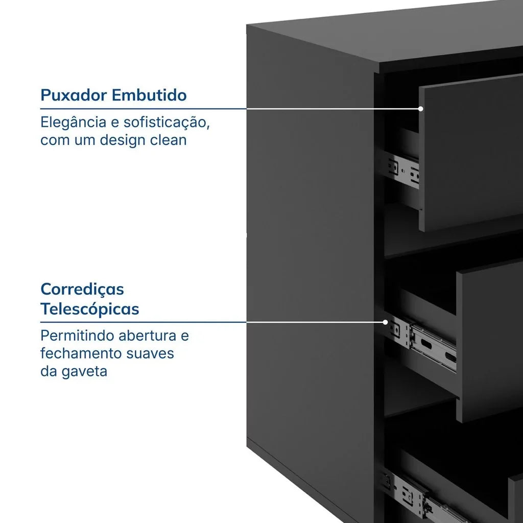 Escrivaninha em L ou Reta 140cm 6 Gavetas Preto [PROMOÇÃO]