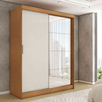 Guarda-Roupa Solteiro Espaçoso 2 Portas de Correr com Espelho e 4 Gavetas - 100% MDF [Cinamomo/Off White]