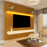 Painel Home Ripado para TV Até 75" com LED e 2 Gavetas - 100% MDF Naturale/Off White [Altura 2.50m]