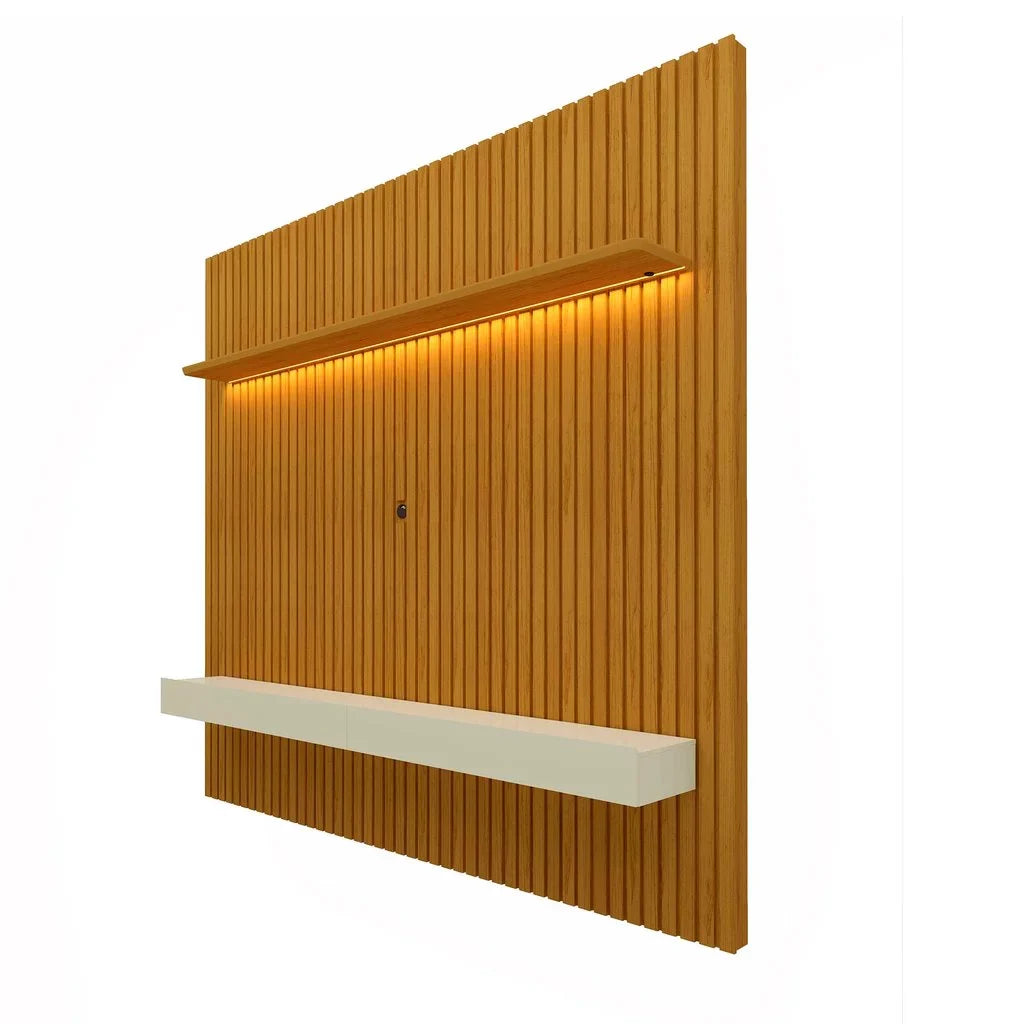 Painel Home Ripado para TV Até 75" com LED e 2 Gavetas - 100% MDF Naturale/Off White [Altura 2.50m]