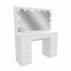 Penteadeira Camarim 7 Gavetas com Espelho e Kit LED Profissional - 100% MDF Branco [Iluminação 3 Tons]