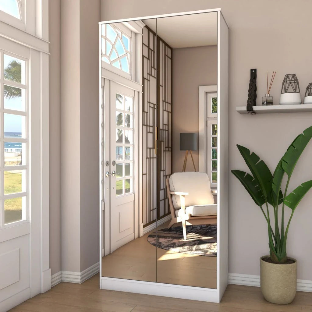 Sapateira Vertical Rubi 2 Portas com Espelho e Gaveta - 100% MDF Branco [15 Pares]