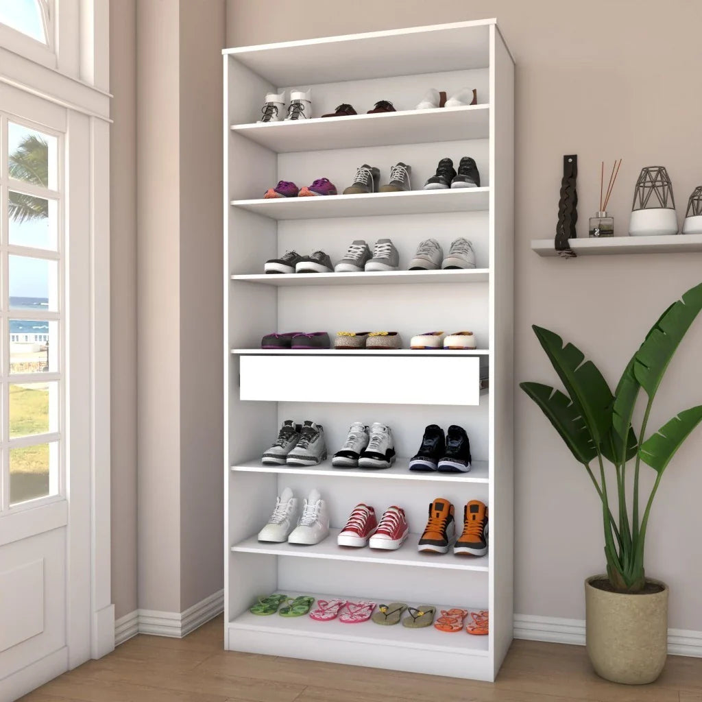 Sapateira Vertical Rubi 2 Portas com Espelho e Gaveta - 100% MDF Branco [15 Pares]