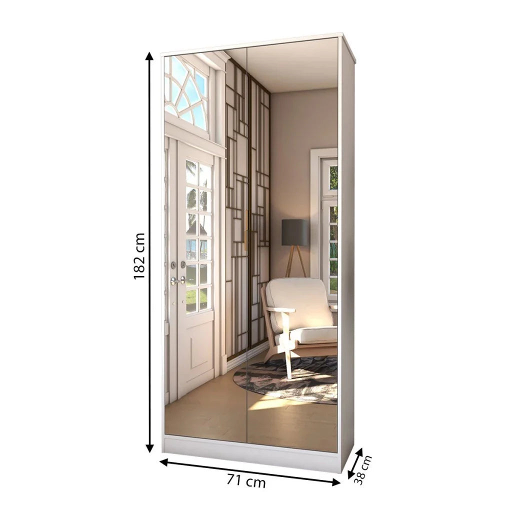 Sapateira Vertical Rubi 2 Portas com Espelho e Gaveta - 100% MDF Branco [15 Pares]
